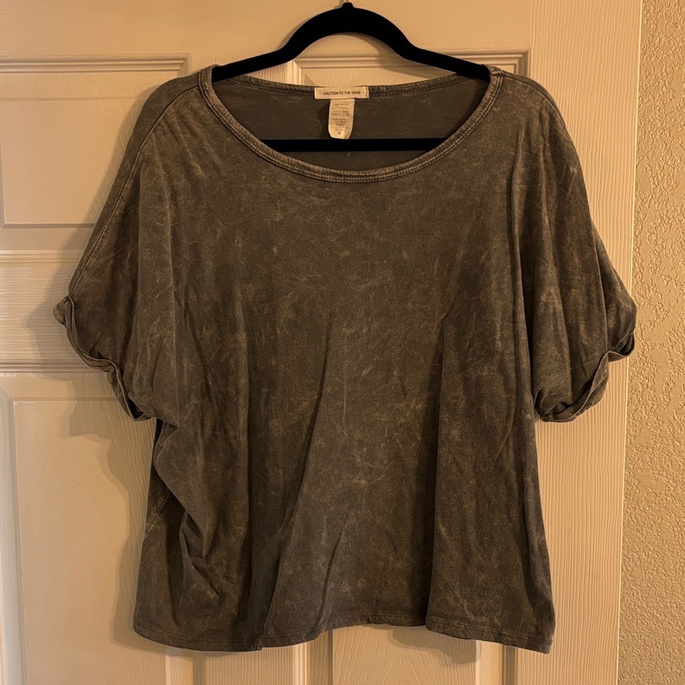 Caution To The Wind Charcoal Short Sleeve Top